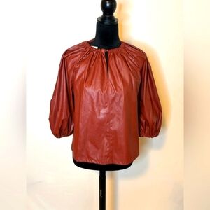 NWT Who What Wear Brown Top- Faux Leather
